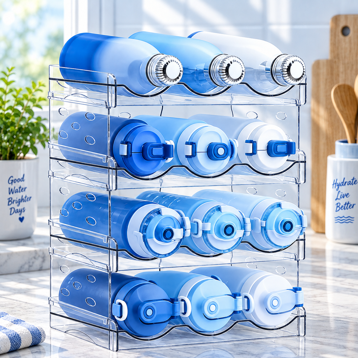 4-Tier Stackable Water Bottle Organizer