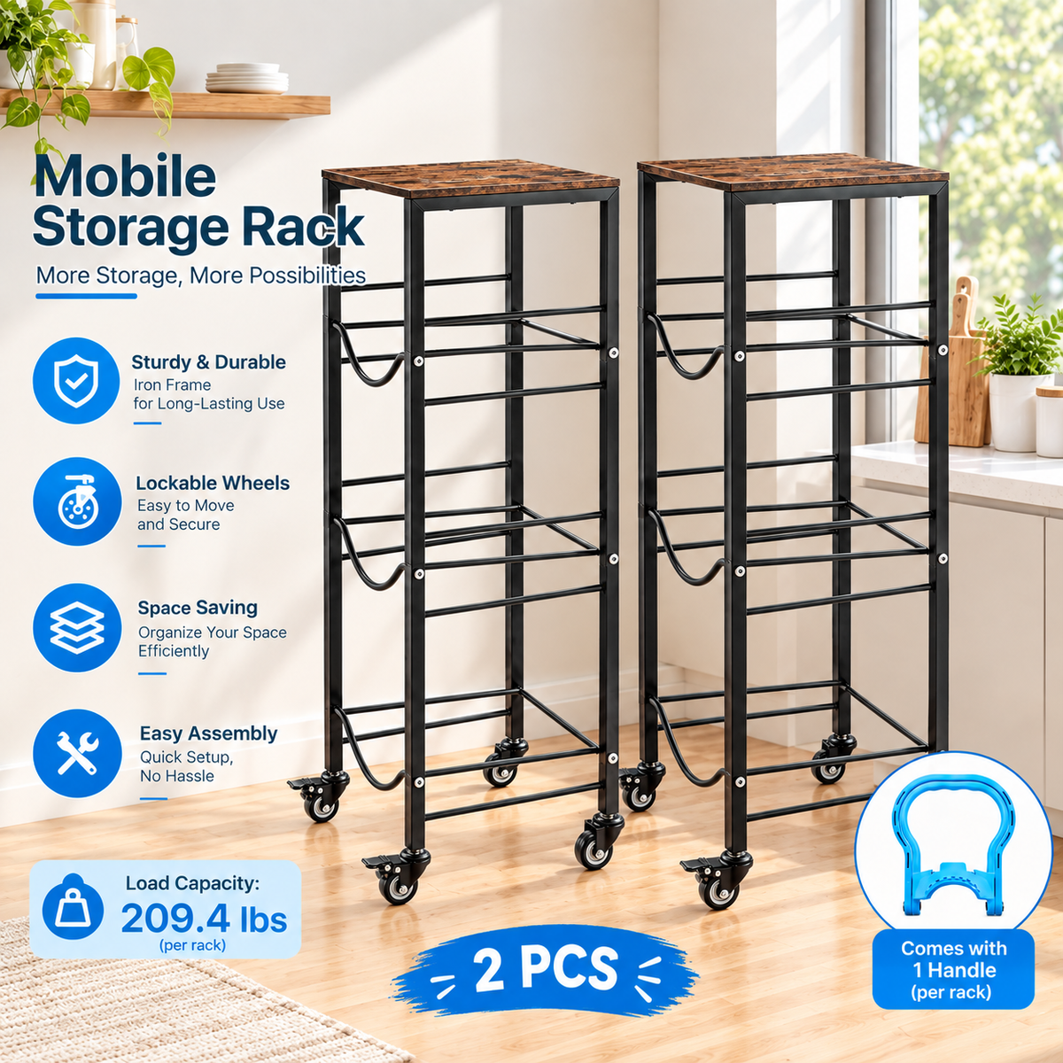 4-Tier Water Jug Rack with Shelf - 2 Pcs