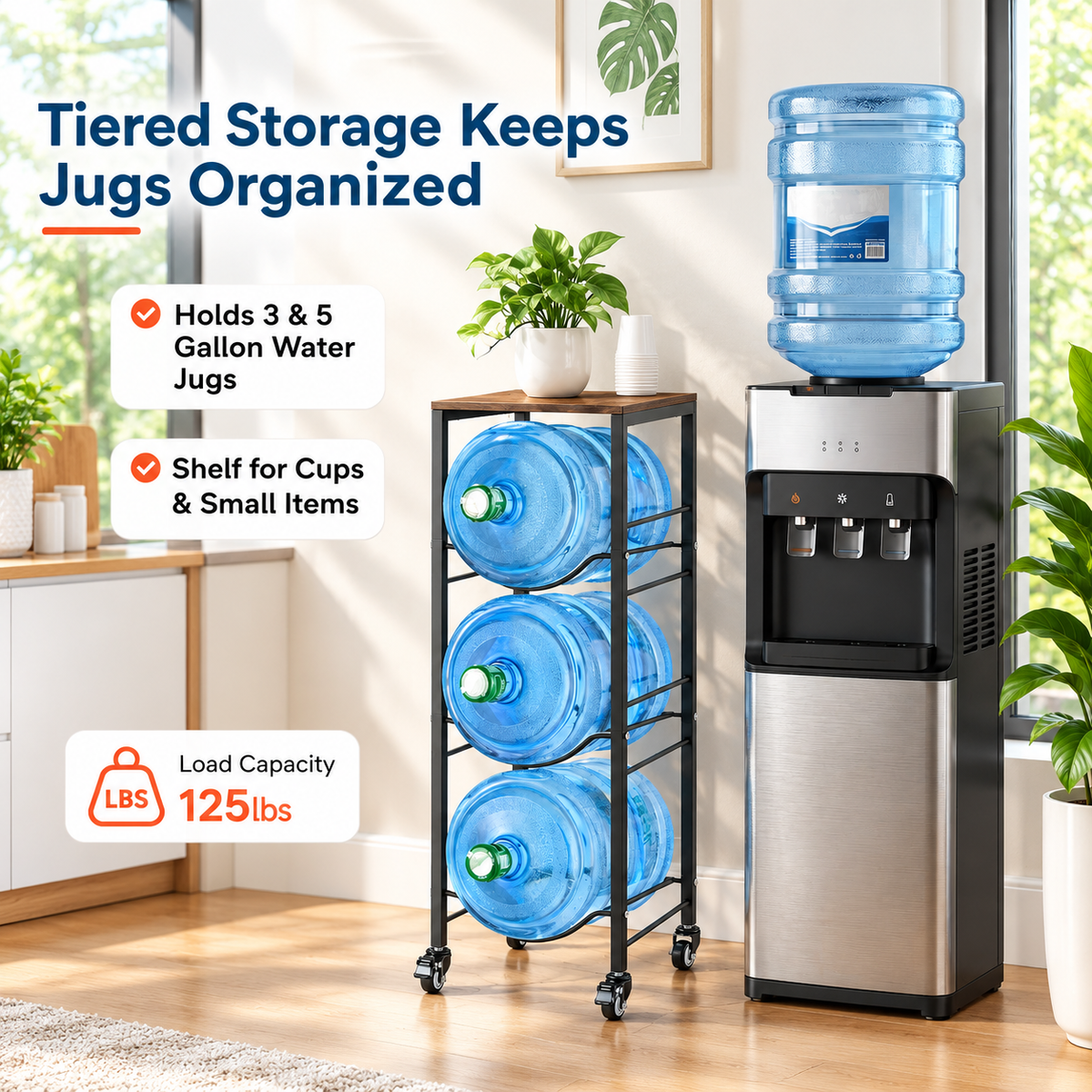 4-Tier Water Jug Rack with Shelf - 2 Pcs